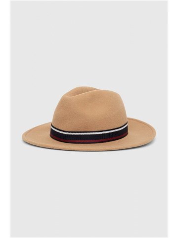 Vlněný klobouk Tommy Hilfiger béžová barva vlněný