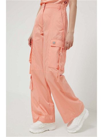 Kalhoty HUGO dámské oranžová barva jednoduché high waist