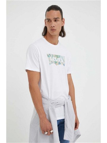 Bavlněné tričko Levi s bílá barva s potiskem
