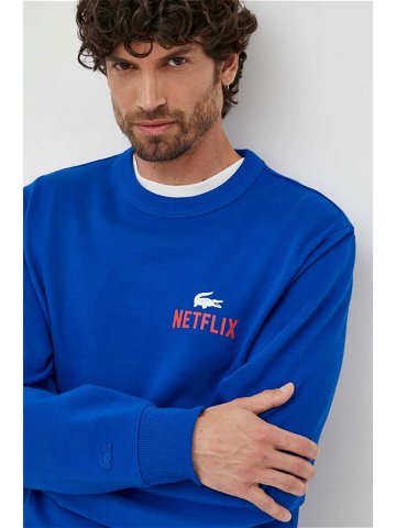 Bavlněná mikina Lacoste x Netflix pánská tmavomodrá barva vzorovaná SH7717-JQ0