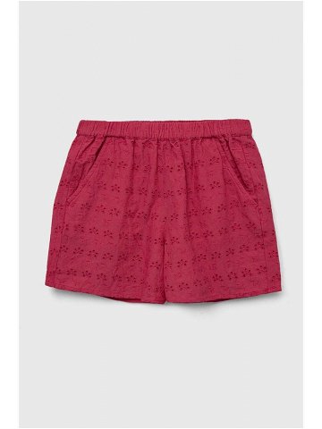 Dětské bavlněné šortky Sisley růžová barva hladké