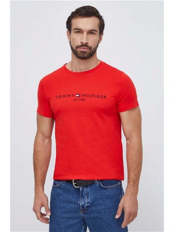 Bavlněné tričko Tommy Hilfiger červená barva s aplikací MW0MW11797