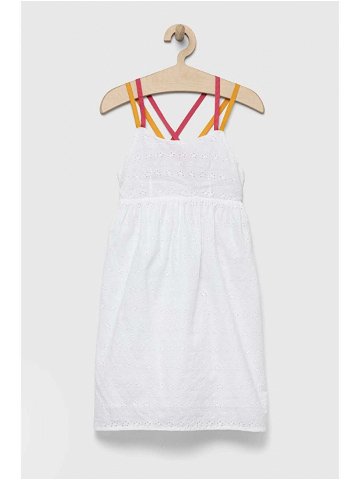 Dětské bavlněné šaty Sisley bílá barva midi