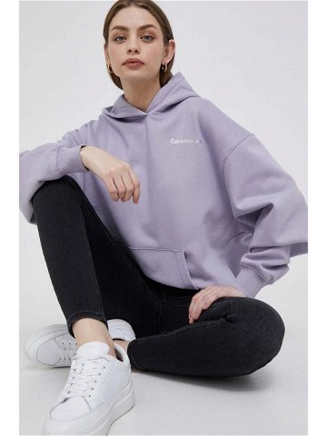 Mikina Calvin Klein Jeans dámská fialová barva s kapucí s potiskem