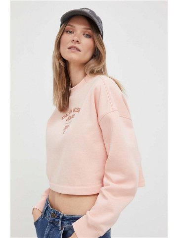 Mikina Calvin Klein Jeans dámská růžová barva s potiskem