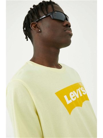 Bavlněné tričko Levi s žlutá barva s potiskem