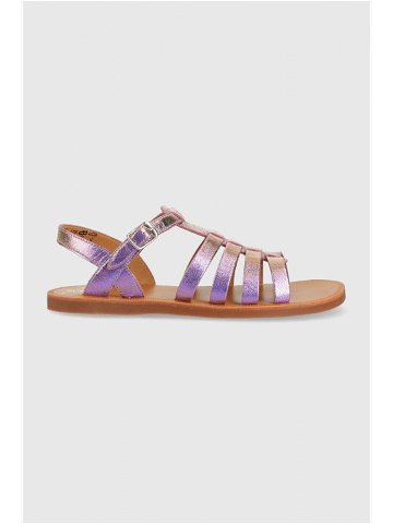 Dětské kožené sandály Pom D api fialová barva