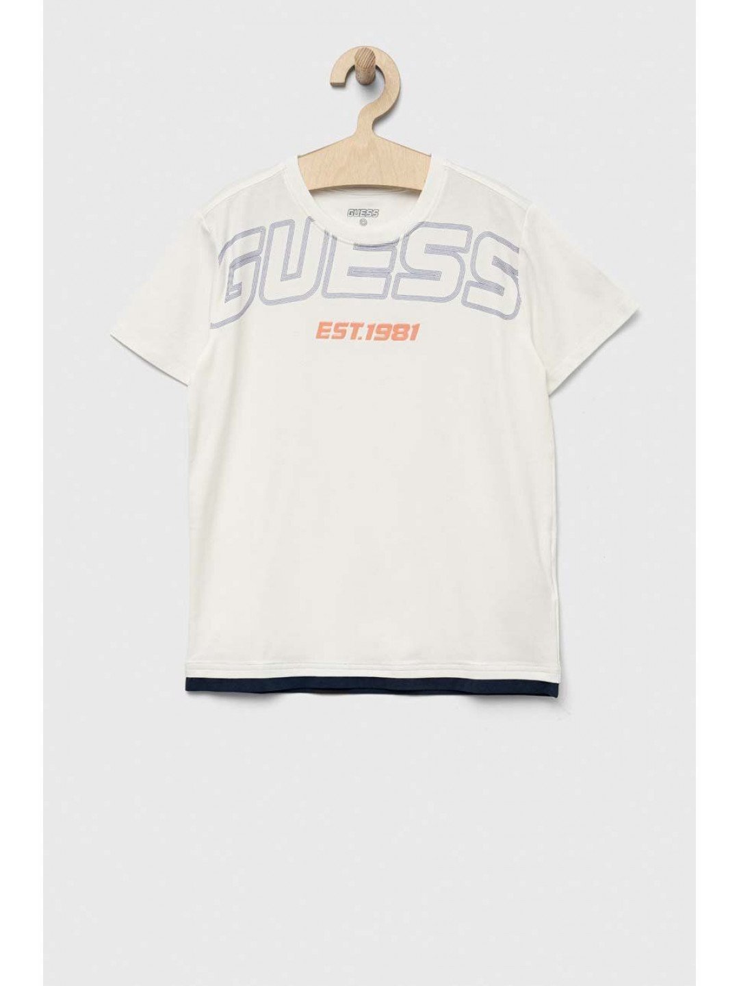 Dětské tričko Guess bílá barva s potiskem