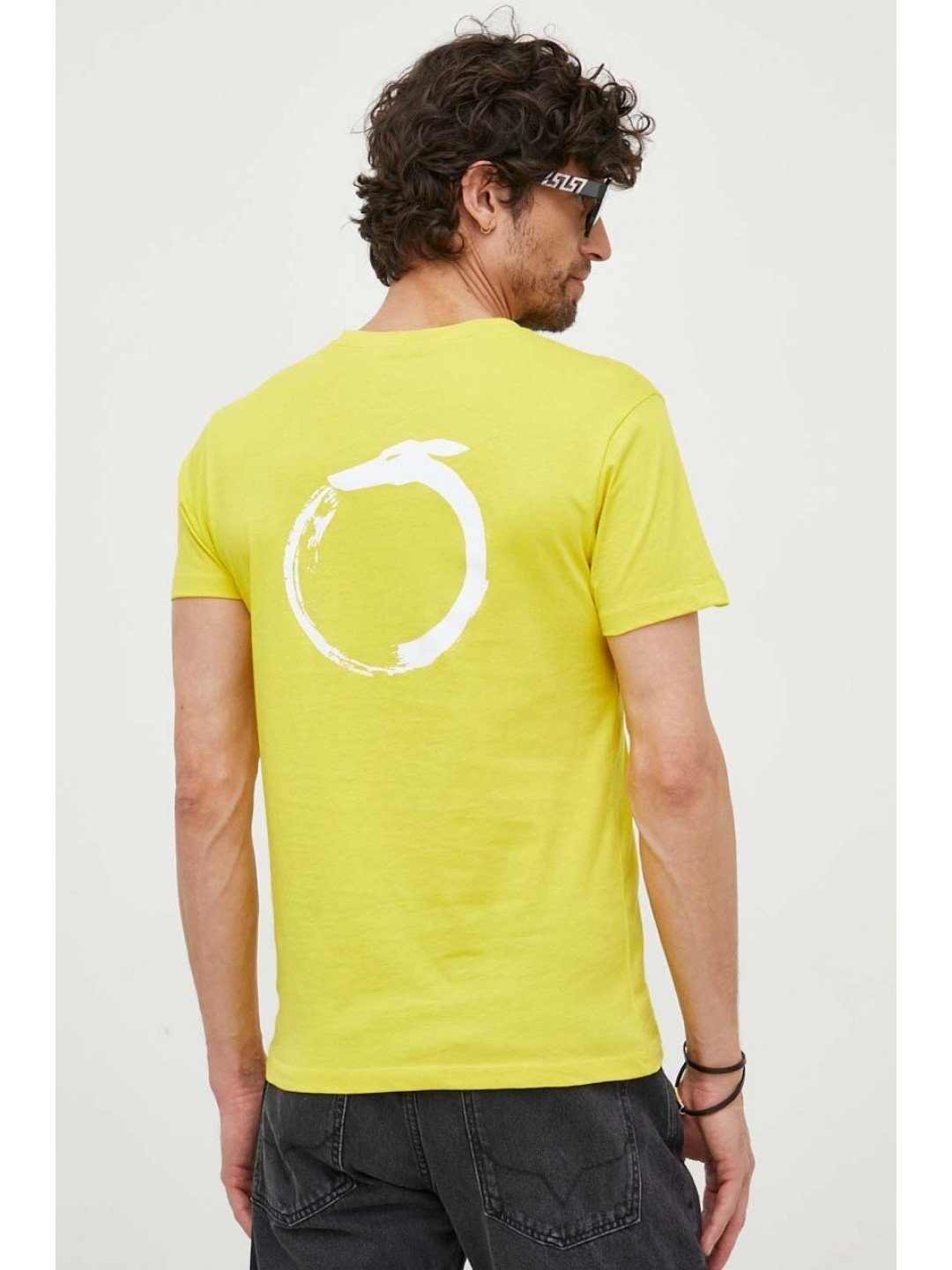 Bavlněné tričko Trussardi žlutá barva s potiskem