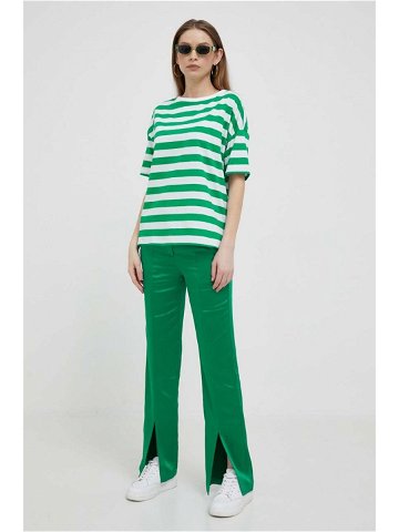 Kalhoty United Colors of Benetton dámské zelená barva jednoduché high waist