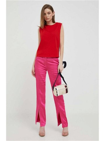 Kalhoty United Colors of Benetton dámské růžová barva jednoduché high waist