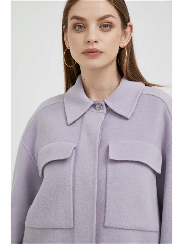 Vlněná bunda Calvin Klein fialová barva přechodná