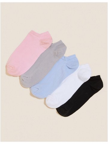 Sada pěti párů dámských ponožek v růžové šedé světle modré bílé a černé barvě Marks & Spencer Trainer Liner
