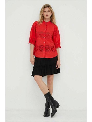 Košile Bruuns Bazaar červená barva regular se stojáčkem