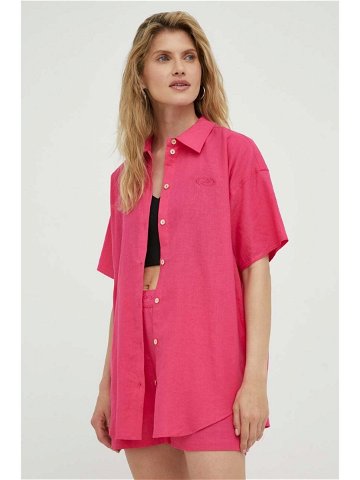 Plátěná košile Résumé růžová barva relaxed s klasickým límcem