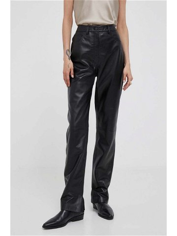 Kožené kalhoty Calvin Klein dámské černá barva jednoduché high waist