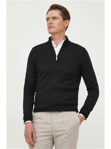 Vlněný svetr Calvin Klein pánský černá barva lehký s golfem