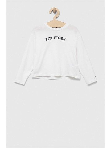 Dětské bavlněné tričko s dlouhým rukávem Tommy Hilfiger bílá barva