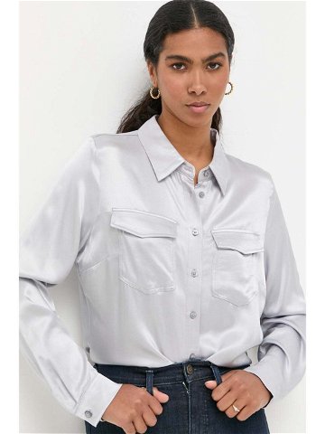 Košile Guess dámská šedá barva regular s klasickým límcem