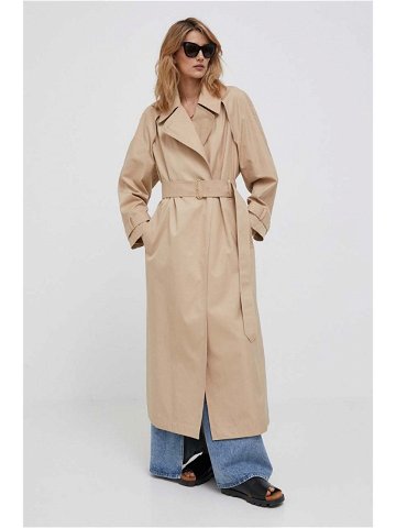 Kabát Calvin Klein dámský hnědá barva přechodný dvouřadový