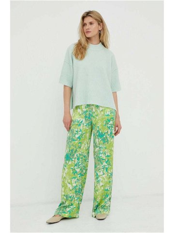 Kalhoty Gestuz dámské zelená barva široké high waist