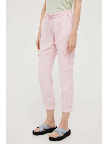 Kalhoty Rich & Royal dámské růžová barva kapsáče medium waist