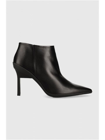 Kožené kotníkové boty Calvin Klein WRAP STILETTO ANKLE dámské černá barva na podpatku HW0HW01600