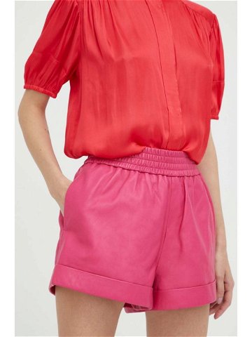 Kožené šortky 2NDDAY dámské růžová barva hladké high waist