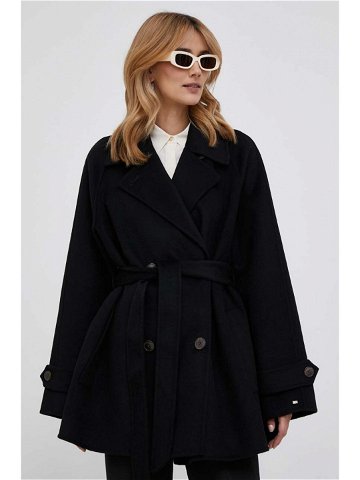 Vlněný kabát Tommy Hilfiger černá barva přechodný oversize