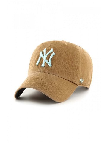Bavlněná baseballová čepice 47brand MLB New York Yankees béžová barva s aplikací