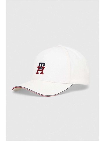 Bavlněná baseballová čepice Tommy Hilfiger bílá barva s aplikací