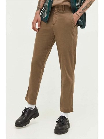Kalhoty s příměsí lnu Abercrombie & Fitch hnědá barva