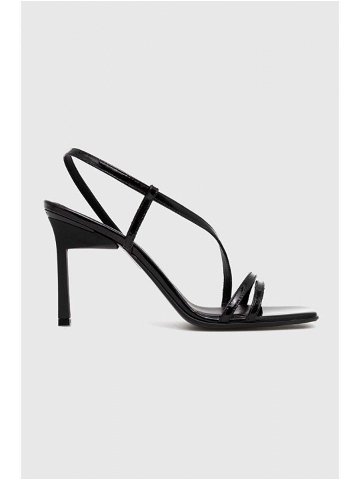 Kožené sandály Calvin Klein GEO STILETTO ASY SAN černá barva HW0HW01609