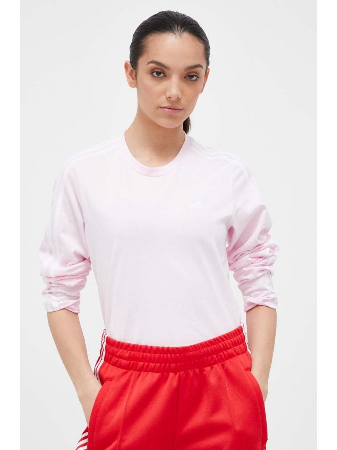 Bavlněné tričko s dlouhým rukávem adidas růžová barva