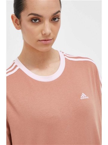 Bavlněné tričko adidas hnědá barva
