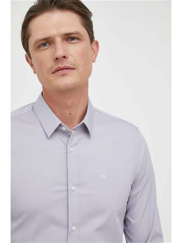 Košile Calvin Klein pánská šedá barva slim s klasickým límcem