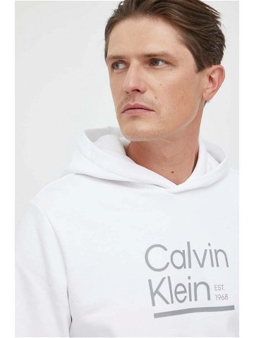 Bavlněná mikina Calvin Klein pánská bílá barva s kapucí s potiskem