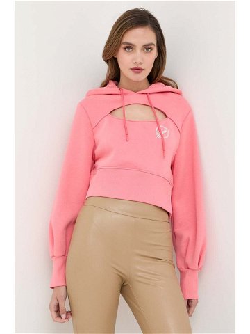 Mikina Guess dámská růžová barva s kapucí s aplikací