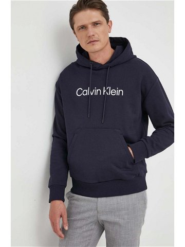Bavlněná mikina Calvin Klein pánská tmavomodrá barva s kapucí s aplikací