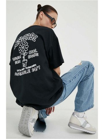 Bavlněné tričko Converse černá barva