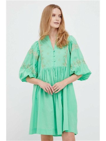 Bavlněné šaty Rich & Royal zelená barva mini