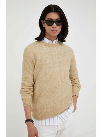 Vlněný svetr American Vintage pánský béžová barva lehký