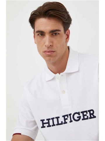 Bavlněné polo tričko Tommy Hilfiger bílá barva s aplikací