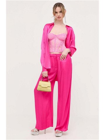 Kalhoty Bardot dámské růžová barva široké high waist