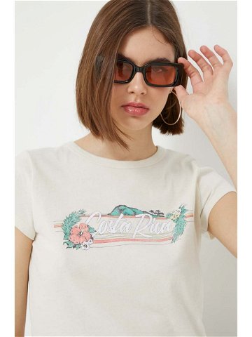Bavlněné tričko Hollister Co béžová barva