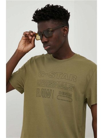 Bavlněné tričko G-Star Raw zelená barva s potiskem