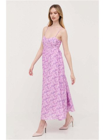 Šaty Bardot fialová barva maxi