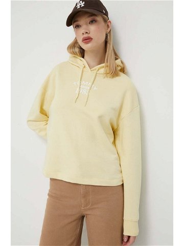 Mikina Tommy Jeans dámská žlutá barva s kapucí s potiskem