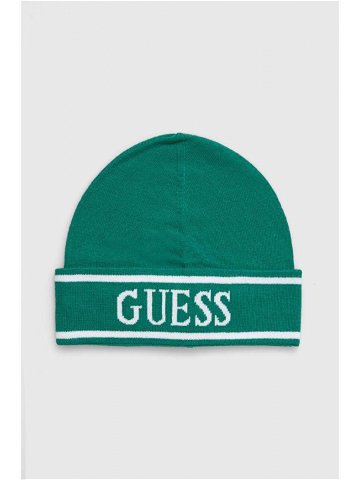 Dětska čepice Guess zelená barva z tenké pleteniny
