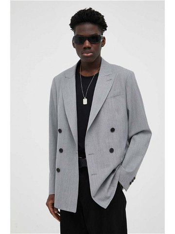 Vlněná bunda AllSaints šedá barva